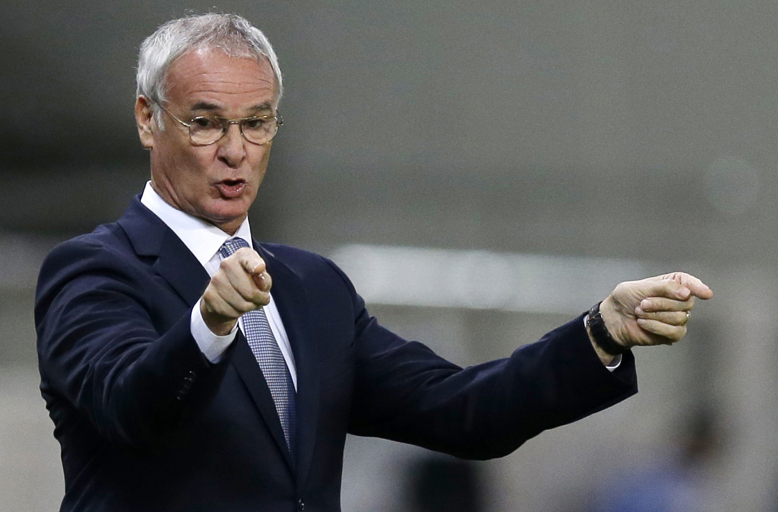 FILE - In this Friday, Nov. 10, 2014 file photo Greece's coach Claudio Ranieri of Italy reacts during the Group F Euro 2016 qualifying soccer match between Greece and Faroe Islands, at the Georgios Karaiskakis stadium, in the port of Piraeus, near Athens.  Italian coach Claudio Ranieri is back in the English Premier League after being hired as the new manager of Leicester.Leicester said Monday July 13, 2015, that the 63-year-old Ranieri has signed a three-year deal as the replacement for Nigel Pearson, who was fired last month. (AP Photo/Thanassis Stavrakis, File)