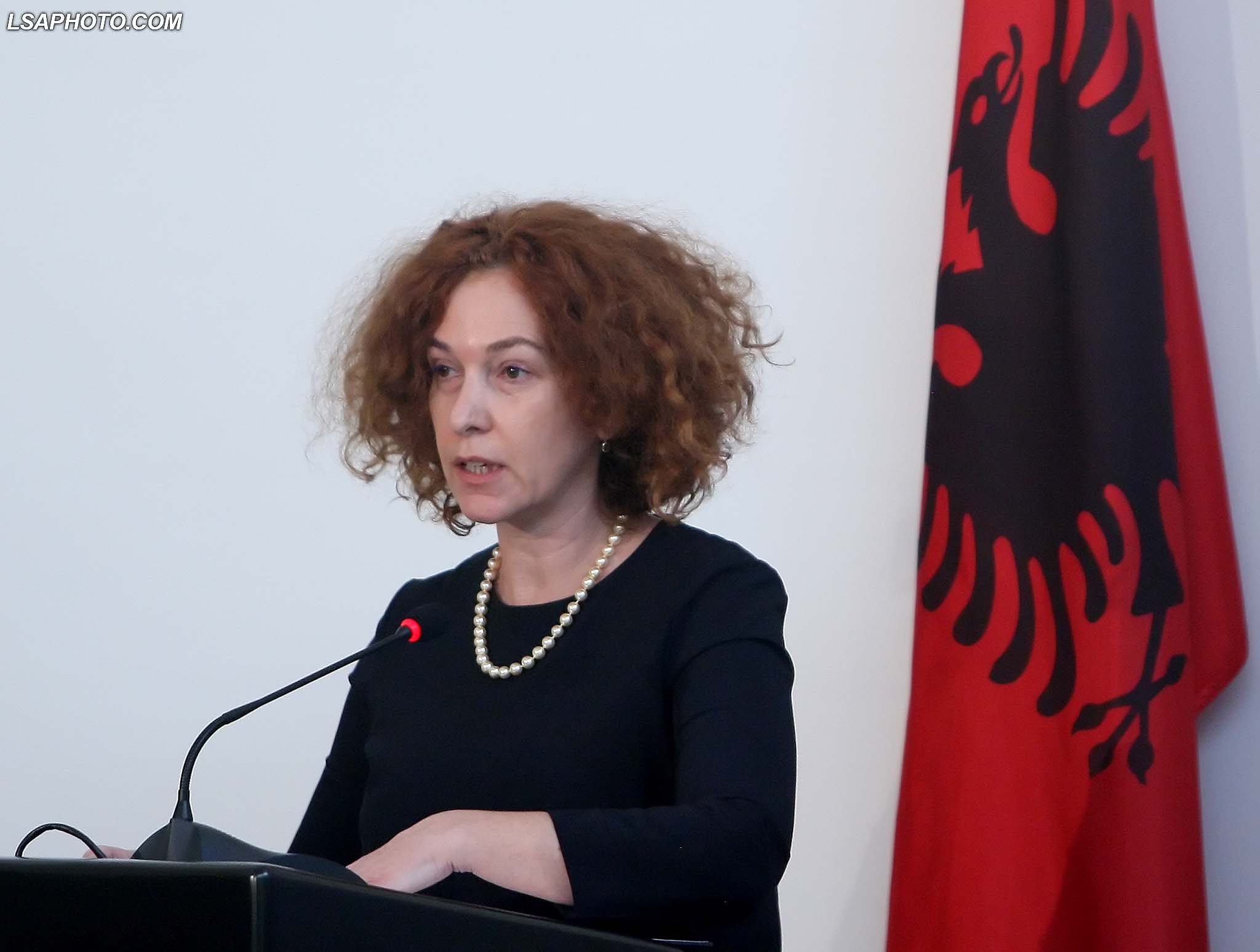 Kryetarja e delegacionit te BE ne Tirane, Romana Vlahutin, gjate prezantimit te Strategjise kunder trafikimit te qenieve njerezoer dhe planit te veprimit 2014-2017.	/r/n/r/nHead of EU Delegation in Tirana Romana Vlahutin, during the presentation of the strategy against trafficking in human beings and action plan 2014-2017.