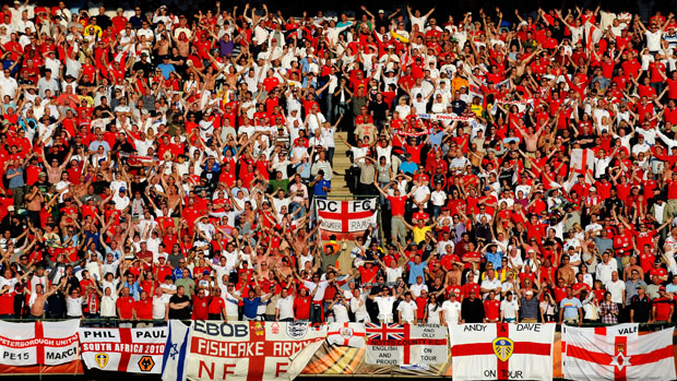 BLOEMFONTEIN, SOUTH AFRICA - JUNE 27: A general view of fans during the 2010 FIFA World Cup South Africa Round of Sixteen match between Germany and England at Free State Stadium on June 27, 2010 in Bloemfontein, South Africa. (Photo by Michael Regan/Getty Images)